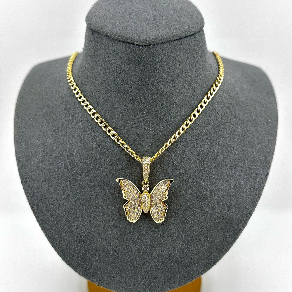 18K Gold Plated over 925 Sterling Silver Butterfly Pendant Necklace